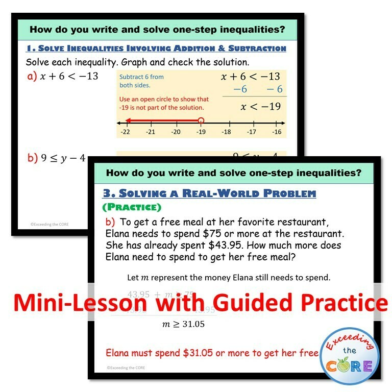WRITE AND SOLVE ONE-STEP INEQUALITIES PowerPoint Lesson &amp; Practice DIGITAL
