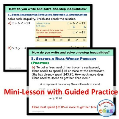 WRITE AND SOLVE ONE-STEP INEQUALITIES PowerPoint Lesson &amp; Practice DIGITAL