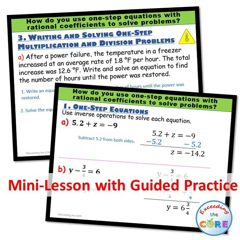 ONE-STEP EQUATIONS (rational coefficients) PowerPoint Lesson &amp; Practice DIGITAL
