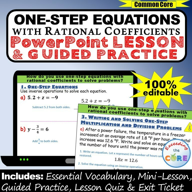 ONE-STEP EQUATIONS (rational coefficients) PowerPoint Lesson &amp; Practice DIGITAL