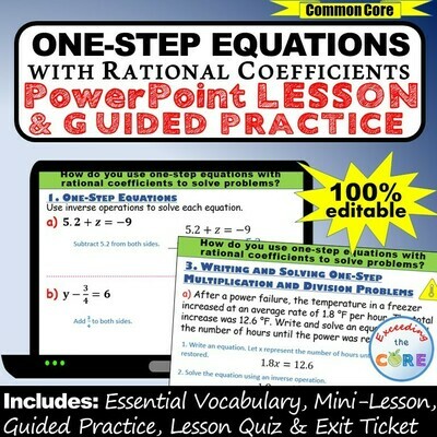ONE-STEP EQUATIONS (rational coefficients) PowerPoint Lesson & Practice DIGITAL
