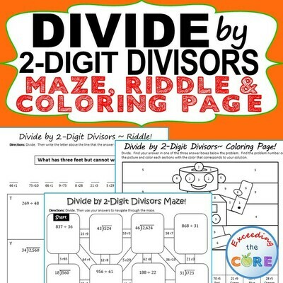 DIVIDE BY 2-DIGIT DIVISORS Maze, Riddle, Color by Number (Fun MATH Activities)