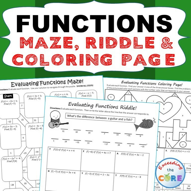 FUNCTIONS Maze, Riddle, &amp; Color by Number (Fun MATH Activities)