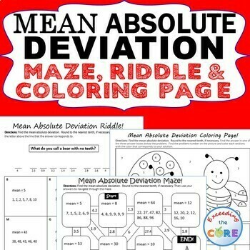 MEAN ABSOLUTE DEVIATION Mazes, Riddles &amp; Color by Number Coloring Page Activity