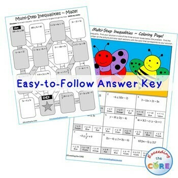 MULTI-STEP INEQUALITIES Maze, Riddle, Color by Number Coloring Page Fun Activity