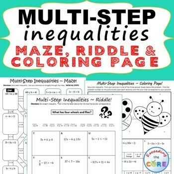 MULTI-STEP INEQUALITIES Maze, Riddle, Color by Number Coloring Page Fun Activity
