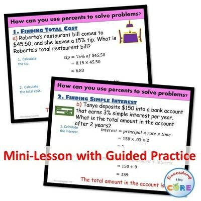 PERCENT TAX, TIP, SIMPLE INTEREST PowerPoint Lesson AND Guided Practice DIGITAL