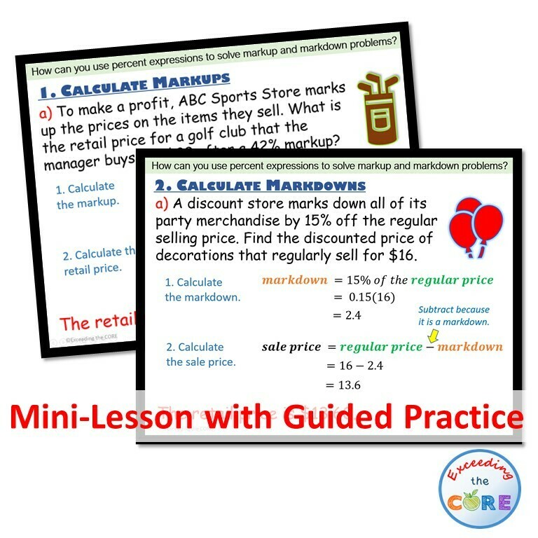 PERCENT MARKUP AND MARKDOWN PowerPoint Lesson AND Guided Practice - DIGITAL
