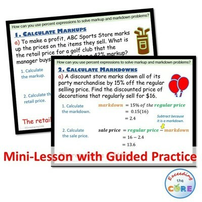 PERCENT MARKUP AND MARKDOWN PowerPoint Lesson AND Guided Practice - DIGITAL