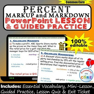 PERCENT MARKUP AND MARKDOWN PowerPoint Lesson AND Guided Practice - DIGITAL
