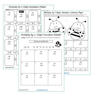 MULTIPLICATION BY 1-DIGIT NUMBERS Maze, Riddle, Color by Number (Fun MATH)