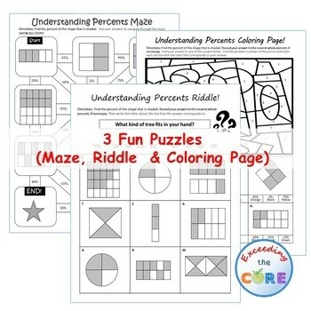 UNDERSTANDING PERCENTS Maze, Riddle, Coloring Page