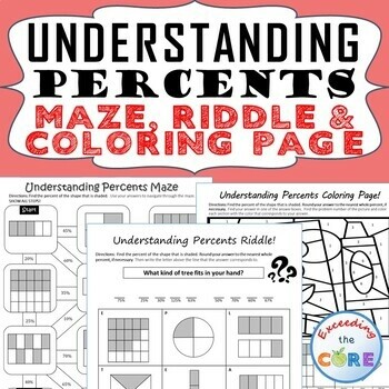 UNDERSTANDING PERCENTS Maze, Riddle, Coloring Page