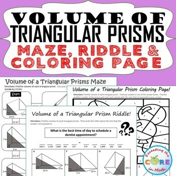 VOLUME OF TRIANGULAR PRISMS Maze, Riddle, Coloring Page