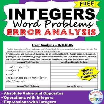 INTEGERS Word Problem - Error Analysis (Find the Error)