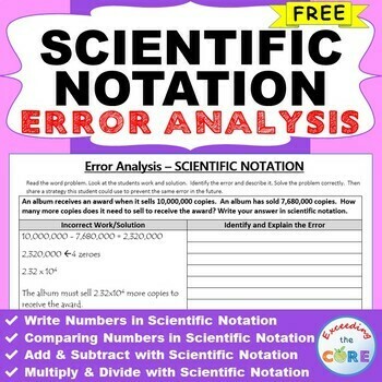 SCIENTIFIC NOTATION Word Problem - Error Analysis (Find the Error)