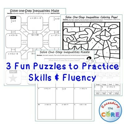 SOLVE ONE-STEP INEQUALITIES Maze, Riddle, Coloring Page Math Activities