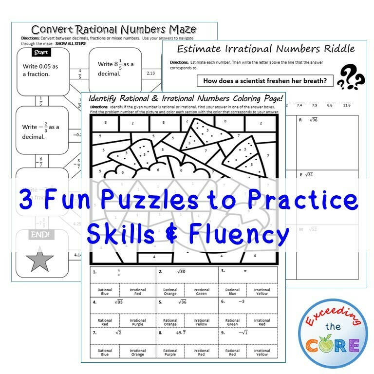 RATIONAL and IRRATIONAL NUMBERS Maze, Riddle, Coloring Page Math Activities