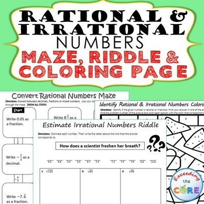 RATIONAL and IRRATIONAL NUMBERS Maze, Riddle, Coloring Page Math Activities