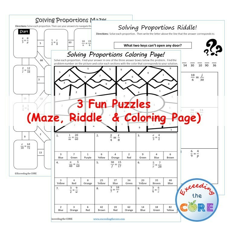 SOLVING PROPORTIONS Maze, Riddle, Color by Number Coloring Page Math Activity