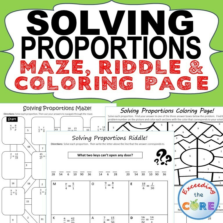 SOLVING PROPORTIONS Maze, Riddle, Color by Number Coloring Page Math Activity