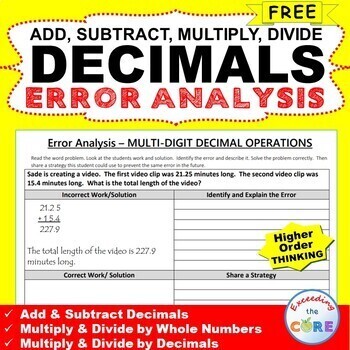 DECIMALS Word Problem - Error Analysis (Find the Error)