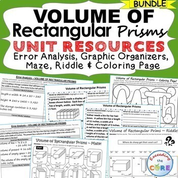 VOLUME OF RECTANGULAR PRISMS BUNDLE Error Analysis, Graphic Organizers, Puzzles