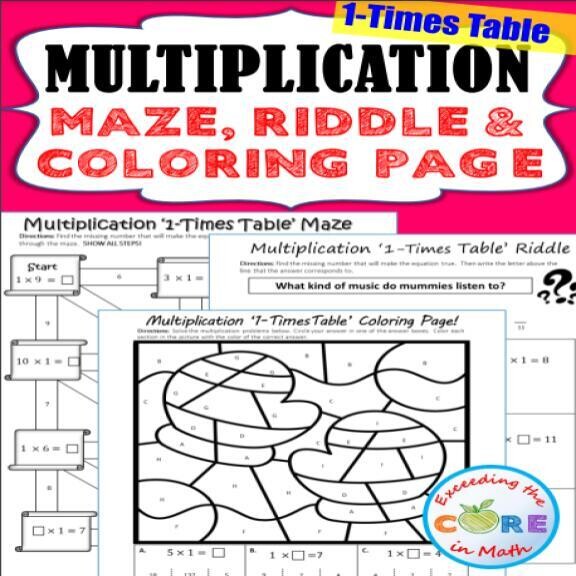 1 TIMES-TABLE MULTIPLICATION FACTS Maze, Riddle, Color by Number