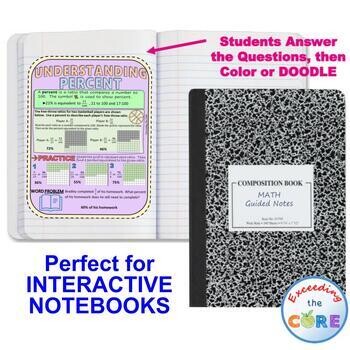 UNDERSTANDING PERCENTS, FRACTIONS, DECIMALS Doodle Math Notebooks (Guided Notes)