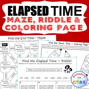 ELAPSED TIME Maze, Riddle &amp; Color by Number (FUN ACTIVITIES)