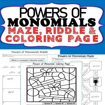 POWER OF MONOMIALS Maze, Riddle, Coloring Page