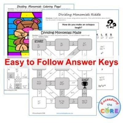 DIVIDING MONOMIALS Maze, Riddle, Coloring Page