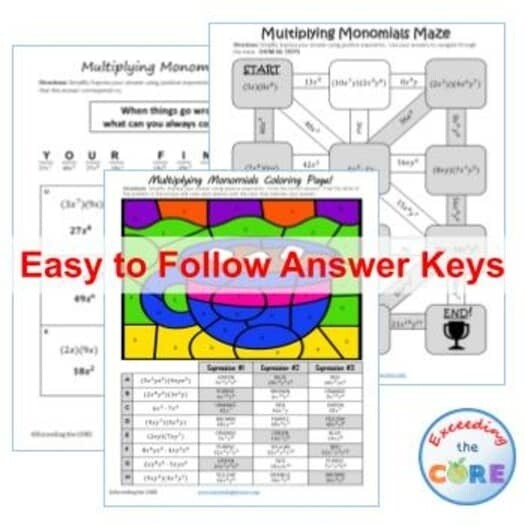 MULTIPLYING MONOMIALS Maze, Riddle, Coloring Page