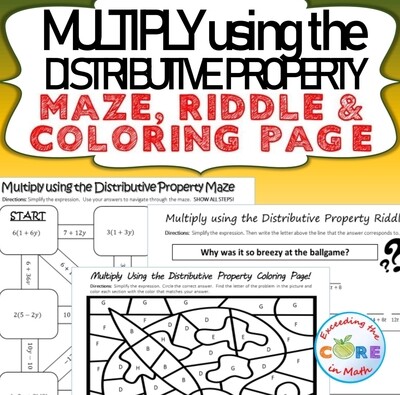 MULTIPLY USING DISTRIBUTIVE PROPERTY Maze, Riddle, Coloring Page