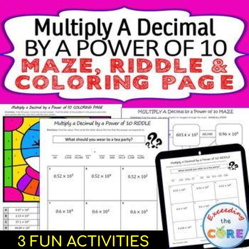 MULTIPLY A DECIMAL BY A POWER OF 10 Maze, Riddle, Coloring Page