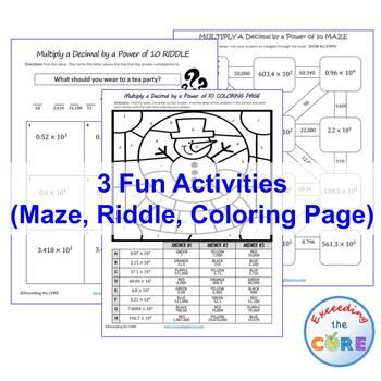 MULTIPLY A DECIMAL BY A POWER OF 10 Maze, Riddle, Coloring Page