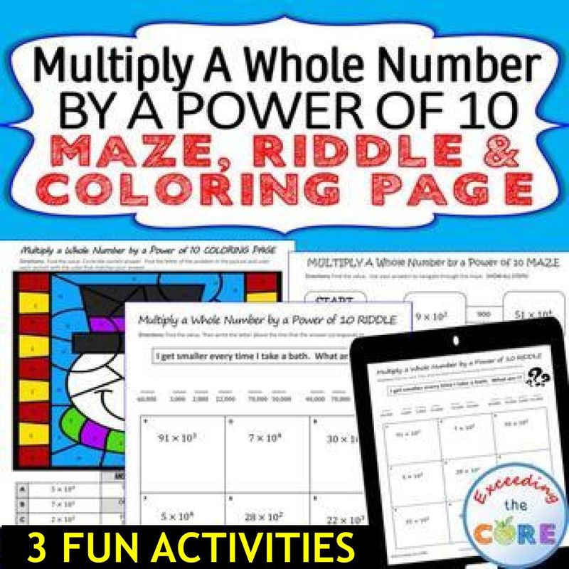 MULTIPLY WHOLE NUMBER BY POWER OF 10 Maze, Riddle, Coloring Page
