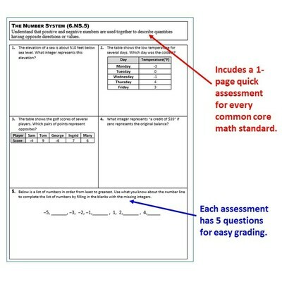6th Grade Math Standards Based Assessments BUNDLE Common Core