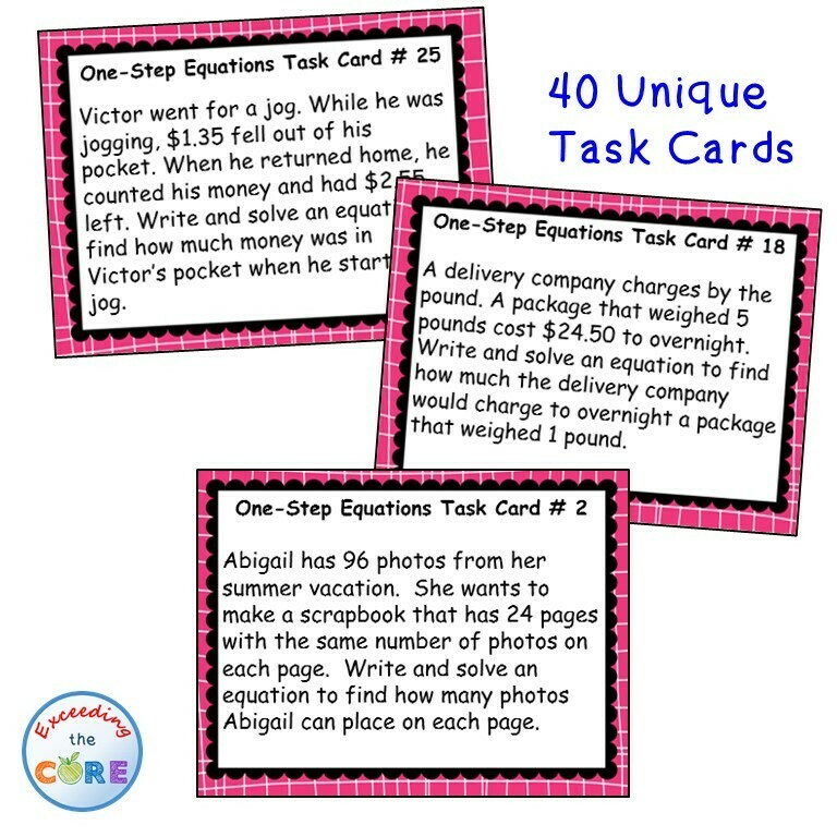 ONE-STEP EQUATIONS Word Problems - Task Cards {40 Cards}