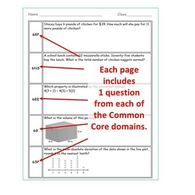 6th Grade Daily or Weekly Spiral Math Review Common Core - Editable