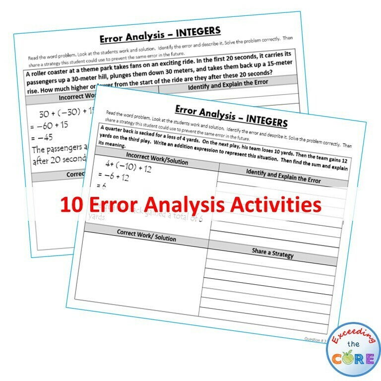 INTEGERS Word Problems - Error Analysis (Find the Error)