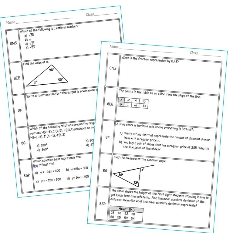 8th Grade Daily / Weekly Spiral Math Review Common Core - Editable