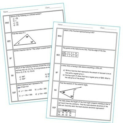 8th Grade Daily / Weekly Spiral Math Review Common Core - Editable