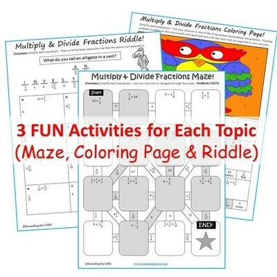 6th Grade Math Mazes, Riddles &amp; Color by Number BUNDLE