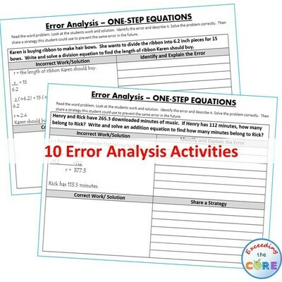 ONE-STEP EQUATIONS Word Problems - Error Analysis (Find the Error)