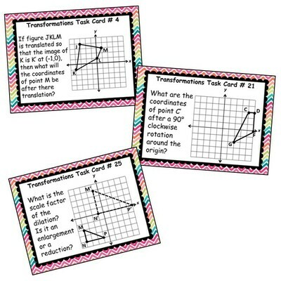 TRANSFORMATIONS Translate, Reflect, Rotate, Dilate - Task Cards {40 Cards}