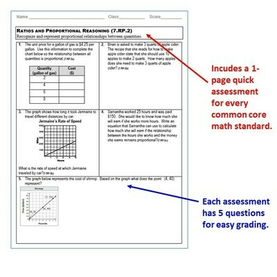 7th Grade Math Standards Based Assessments BUNDLE Common Core