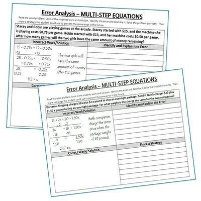 MULTI-STEP EQUATIONS Word Problems - Error Analysis (Find the Error)