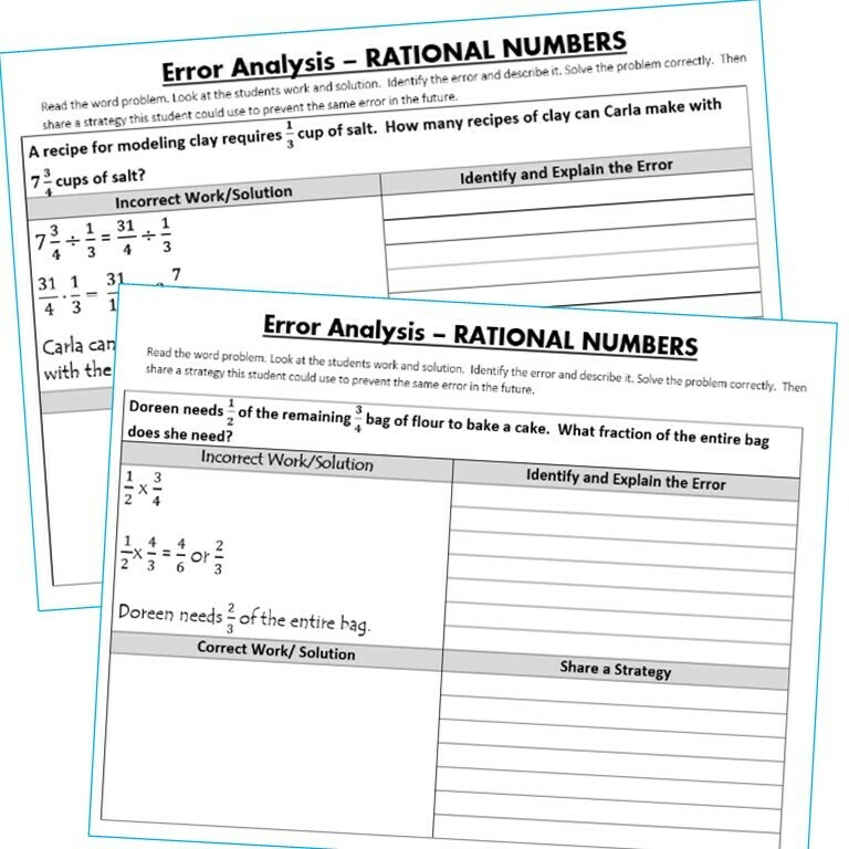 RATIONAL NUMBERS (Fractions and Decimals) Error Analysis (Find the Error)