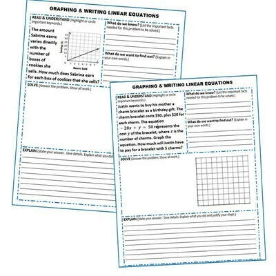 GRAPHING &amp; WRITING LINEAR EQUATIONS Word Problems with Graphic Organizer